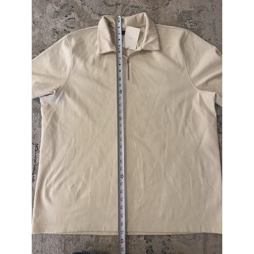 NWT OAK + FORT Capsule Athleisure Minimalist 1/4 Zip Polo Men XL Birch Beige - Picture 5 of 7